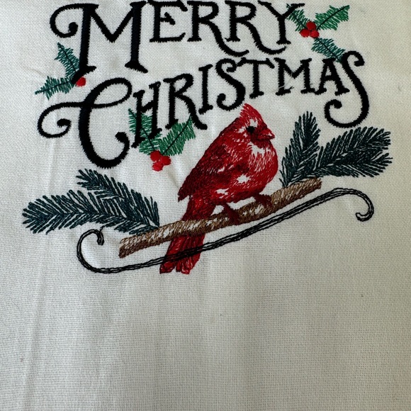 New Embroidered Kitchen Towel of a Cardinal with the saying (Merry Christmas) - Picture 3 of 3